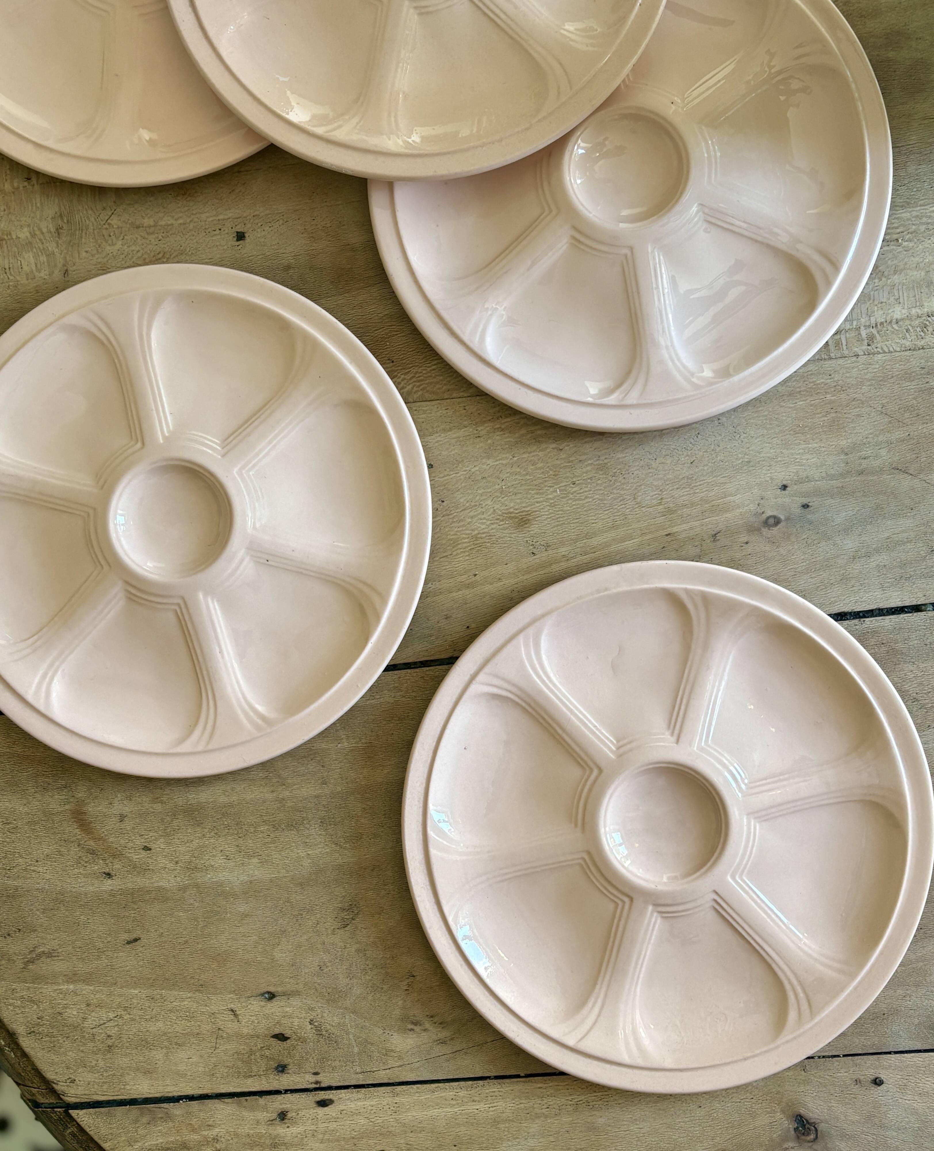 Set of 6 vintage pink oyster plates Digoin Sarreguemines