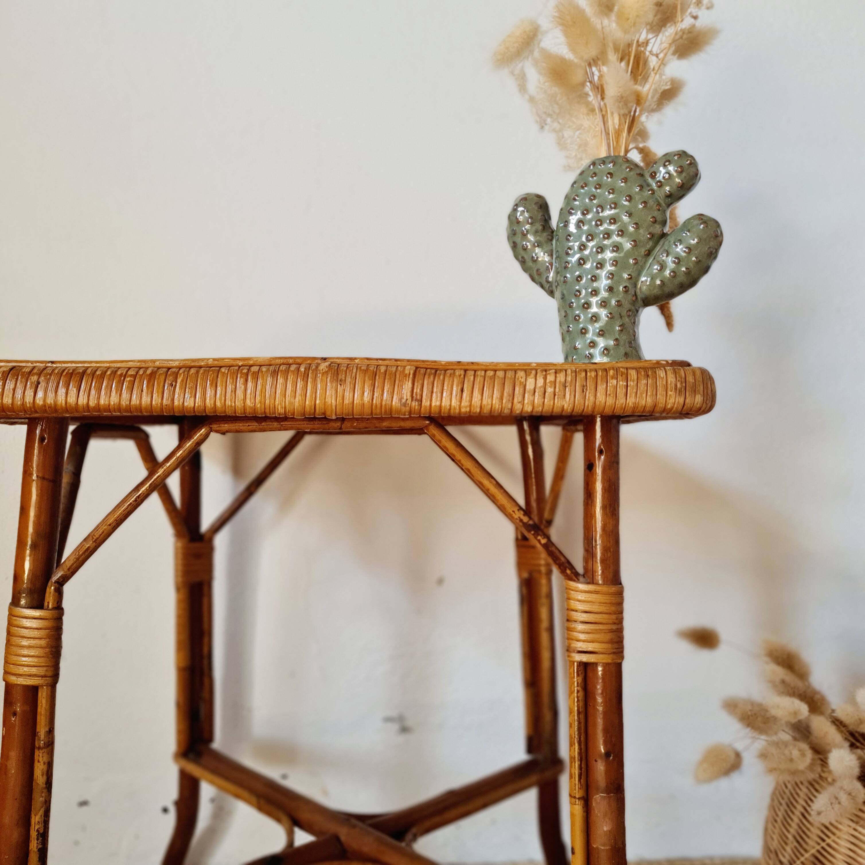 Vintage rattan side table or coffee table – 1960s Riviera style