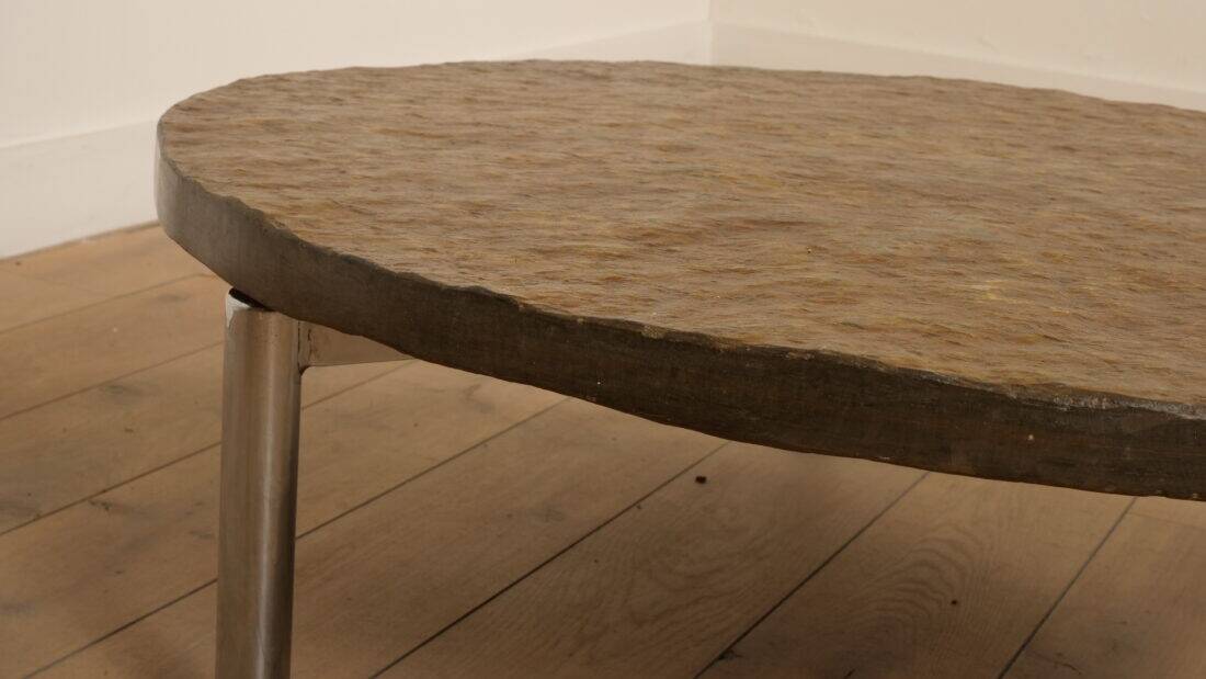 Vintage coffee table | Natural stone | Stainless steel | Brutalist