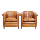 Set of 2 sheepskin leather club chairs