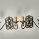 Pair of old wrought iron sconces patina green and gold - 2 lights