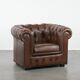 Fauteuil club Chesterfield en cuir de vachette marron de style anglais