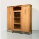 Asymmetrical Art Deco glass-fronted Parisian wardrobe in raw oak, 1930.