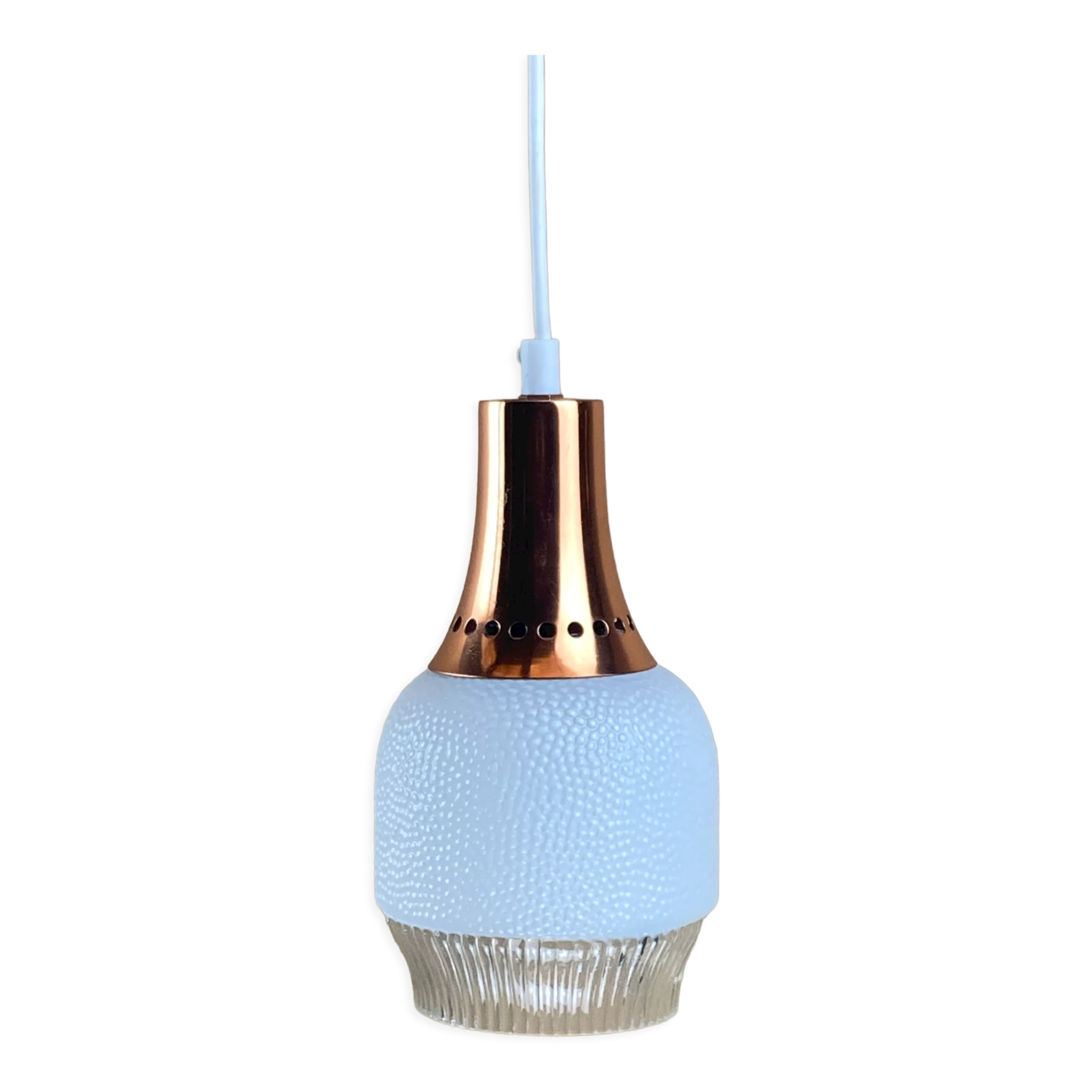 Vintage space age copper and opaline hanging lamp