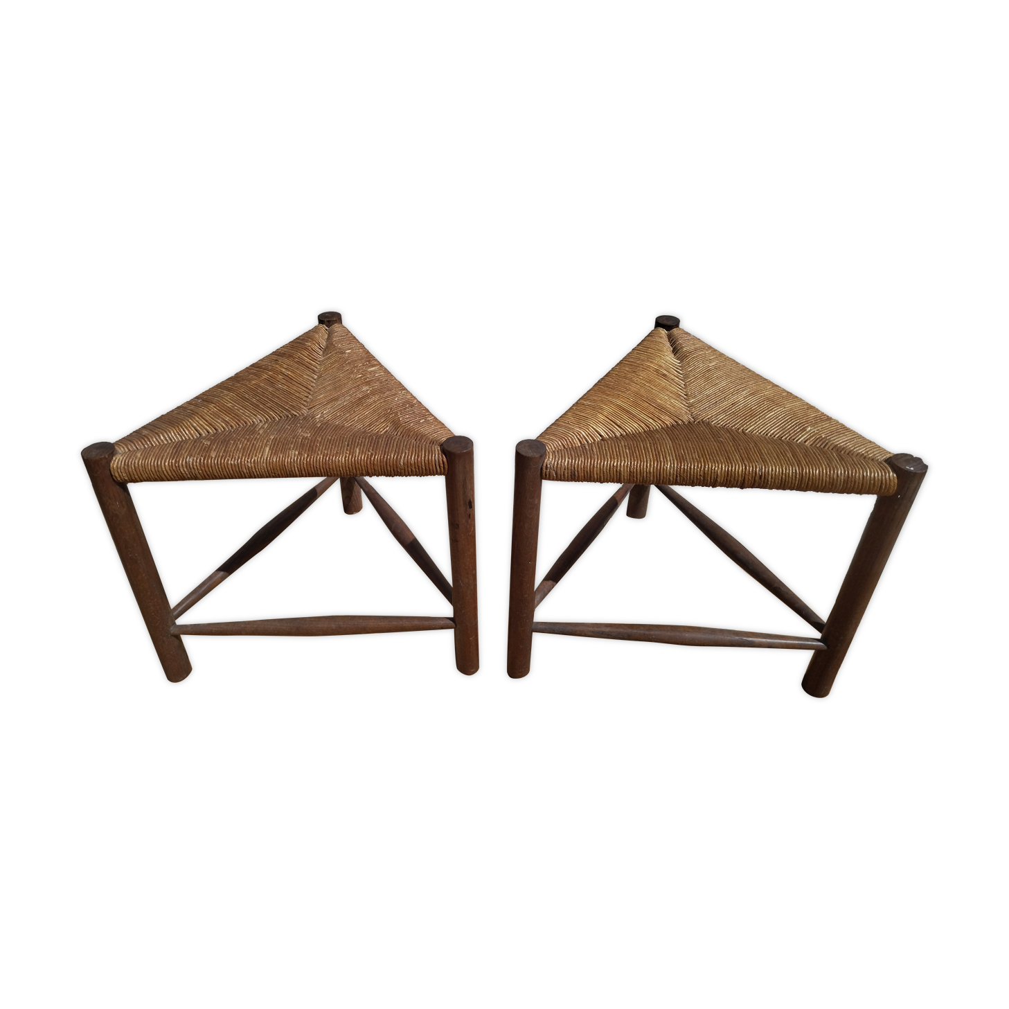 Paire de tabourets paillés