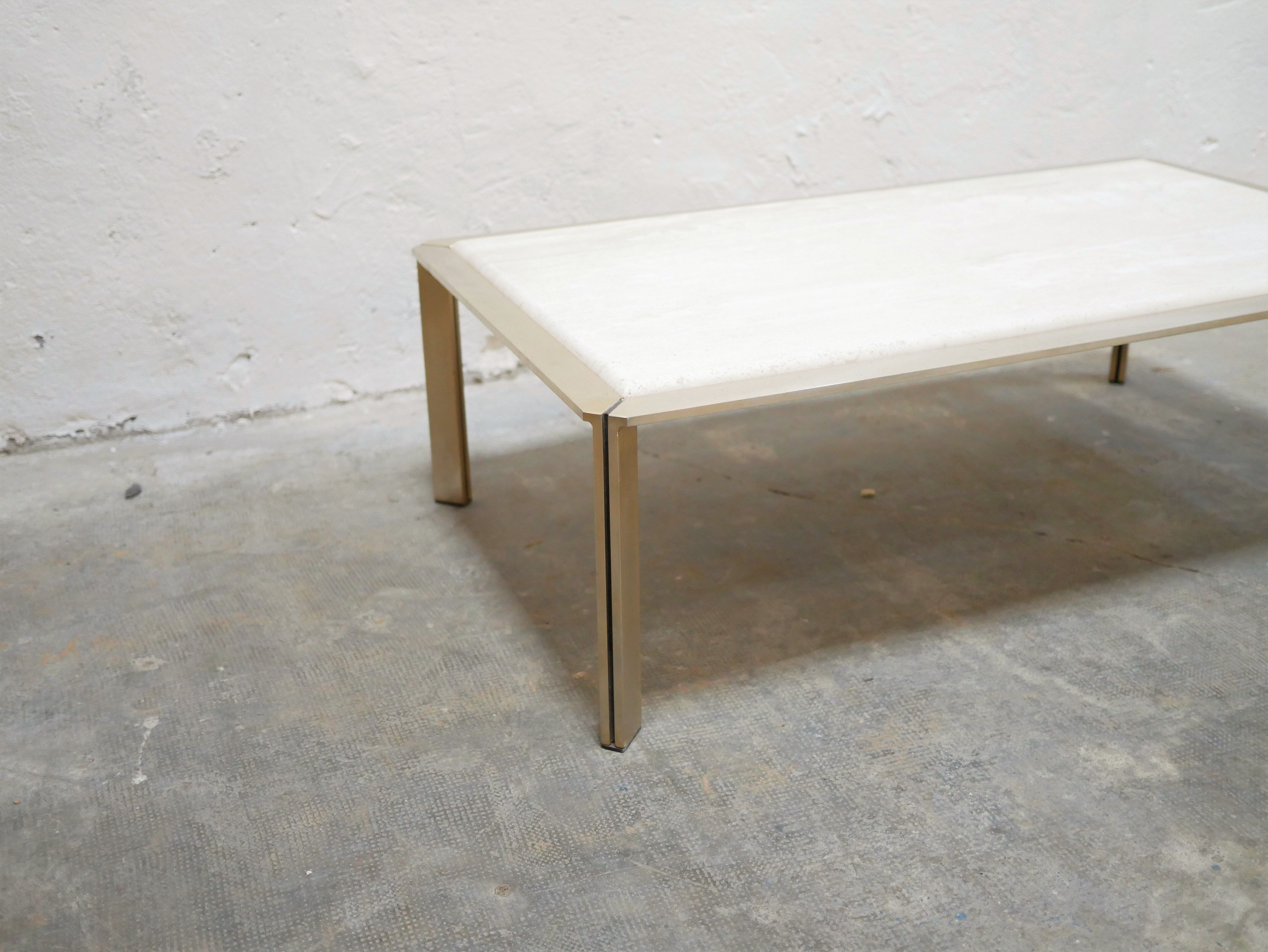 Vintage coffee table in travertine and brass