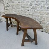 Curved solid wood bench, 70s