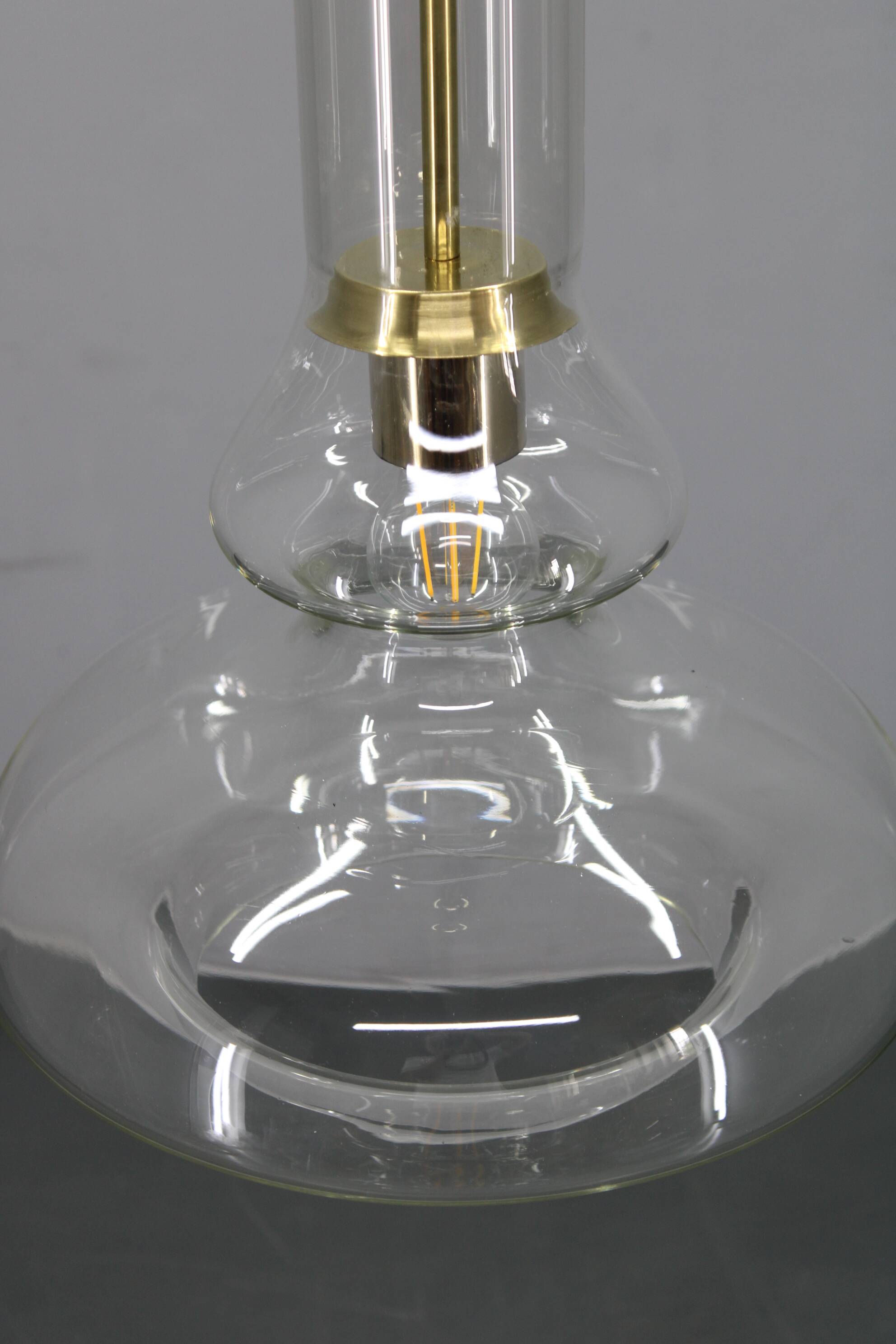 Mid-century Czech glass pendant light brass finish 1970s modern rewired