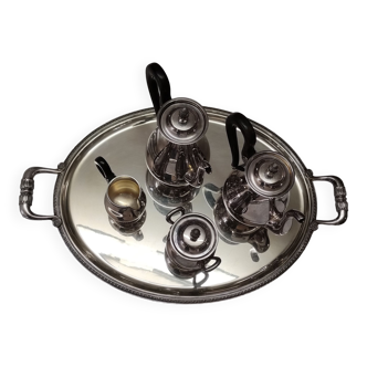 tea and coffee set 5 pieces in silver metal Gallia for Christofle model "Malmaison"