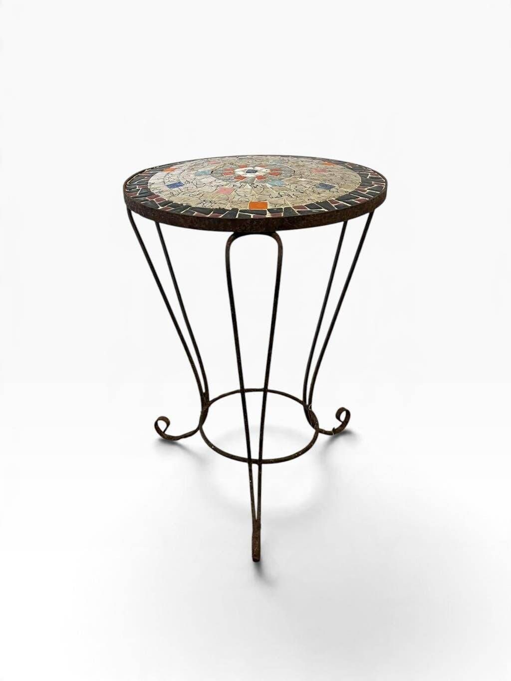Vintage metal side table/plant table with mosaic.