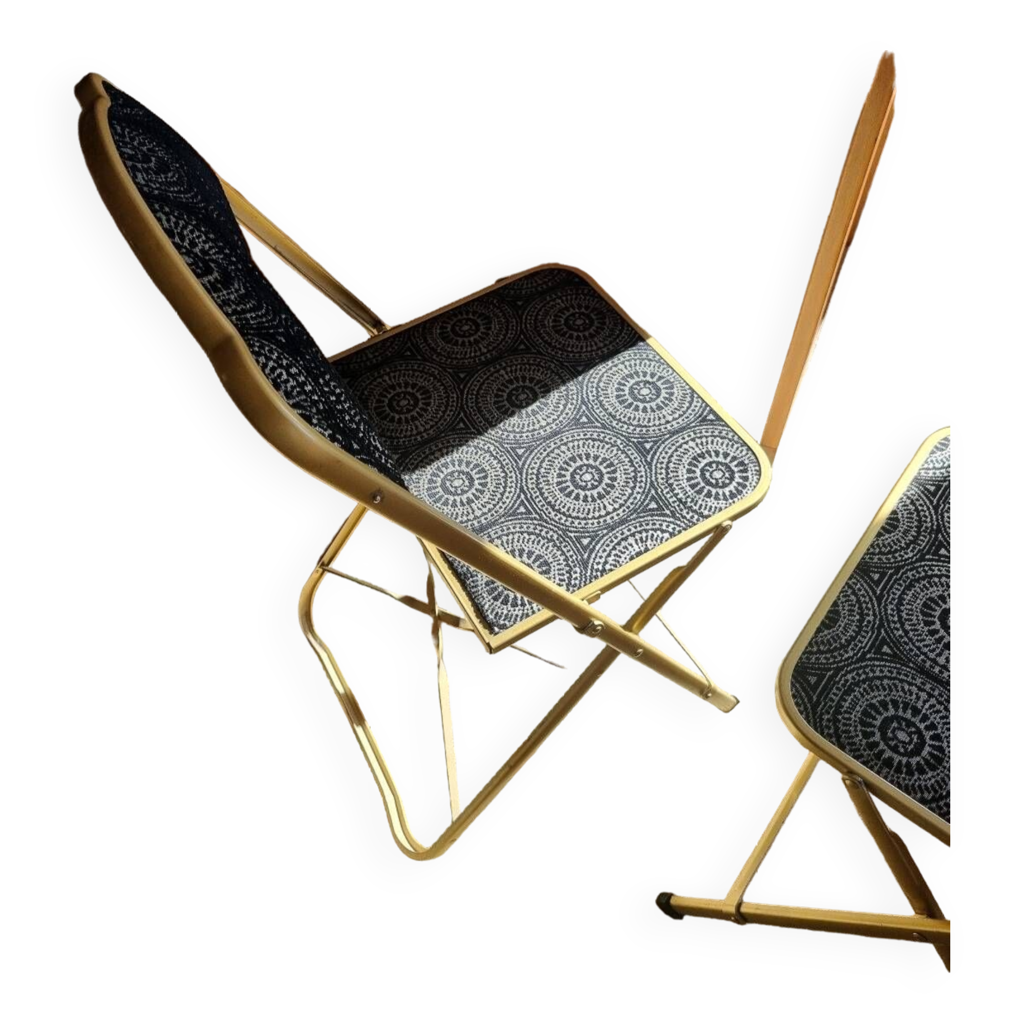 Set of 2 folding chairs in velvet and gold metal