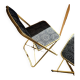 Set of 2 folding chairs in velvet and gold metal