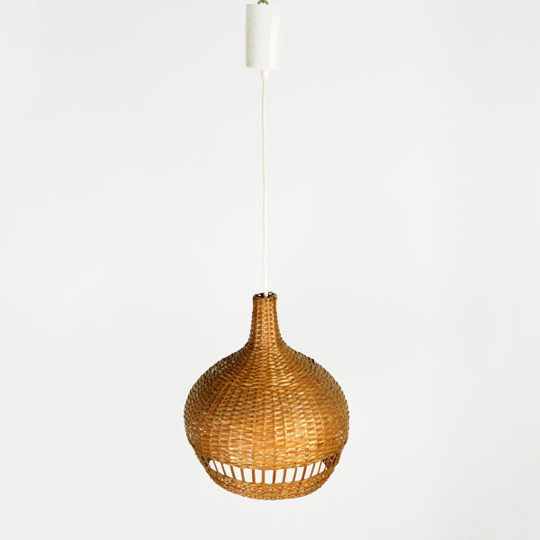 Suspension scandinave des années 1960 avec abat-jour en osier, Danemark