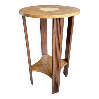 Guéridon en chêne D40cm, Restauré, Pieds moulurés