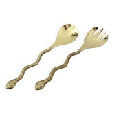 Gold metal snake salad serving set