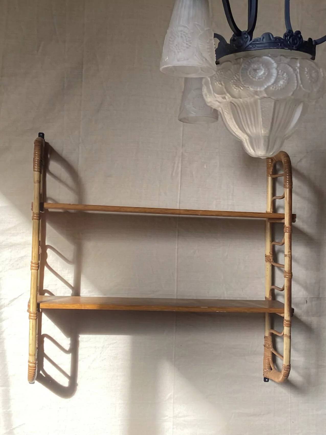 Rattan wall shelf, 1960s