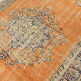 7x9 Orange & Cream Oriental Pattern Vintage Rug, 202x282Cm