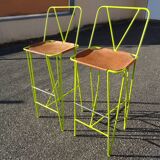 Pair of stools high bar stools leather and acidulous green metal