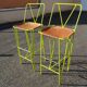 Paire de tabourets hauts tabourets de bar cuir et métal vert acidulé