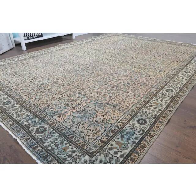 1970s Vintage Turkish Oushak Handmade Wool Cotton Brown Area Rug 193x275