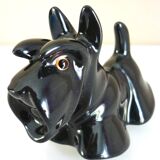 Salt and pepper shakers, glazed ceramic, Scottish terrier dog, signed