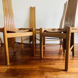 Vintage brutalist curved oak dining chairs from allmilmö, 1980s, set of 4. unique danish design.