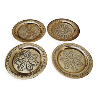 Set of 4 chiseled brass coasters