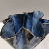 Very special vase in “folded” bluish glazed clay.