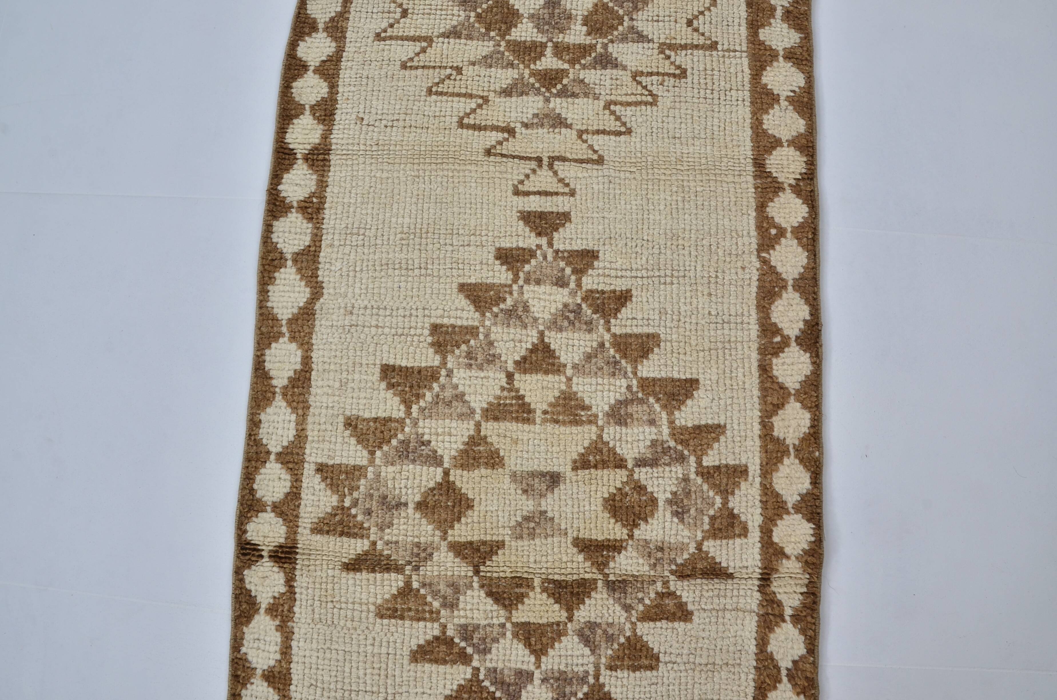 Decorative Vintage White Wool Runner Rug sku 2072