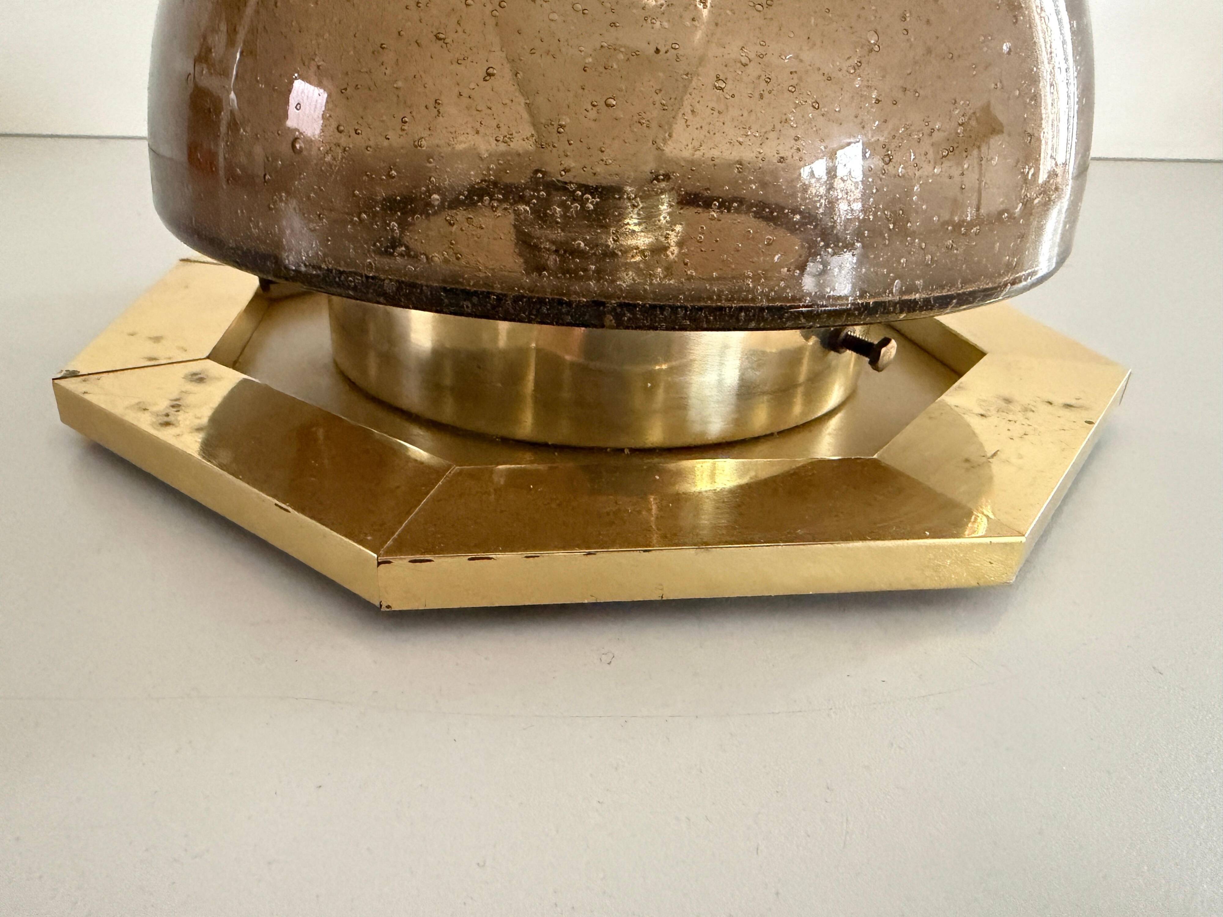 Octagonal ceiling light in brown glass and brass base by Limburg, 1960s, Germany.
