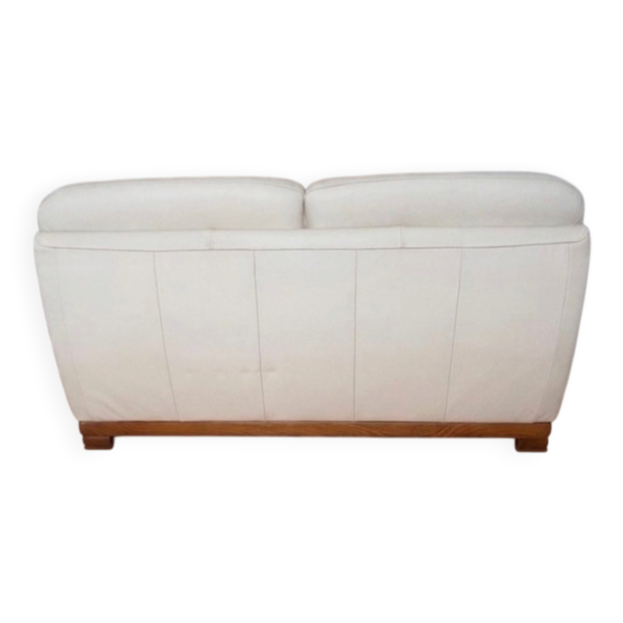 Beige leather sofa with solid wood frame