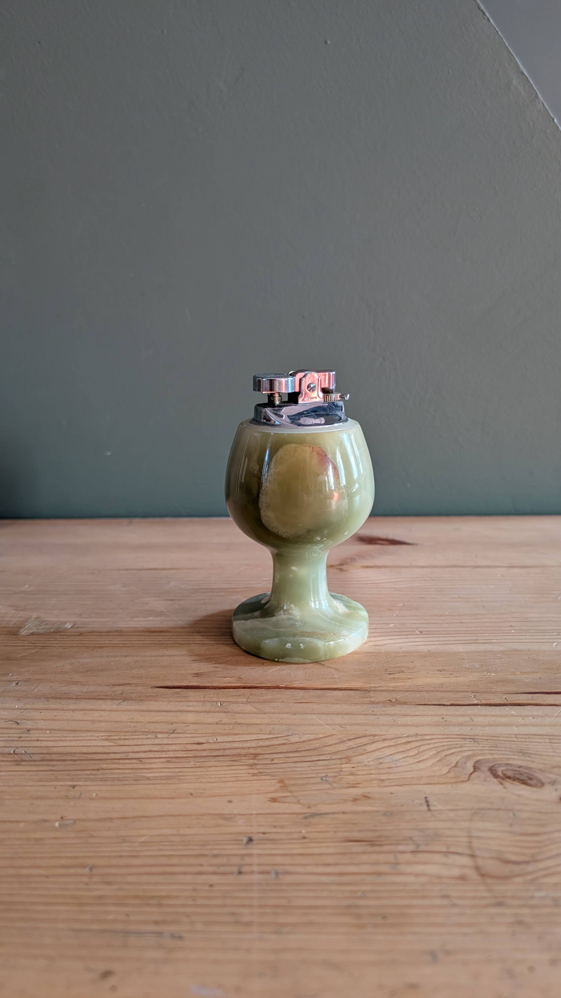 Vintage green onyx table lighter – 1970s style