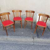 Set of 4 chairs bistro wood and red skai