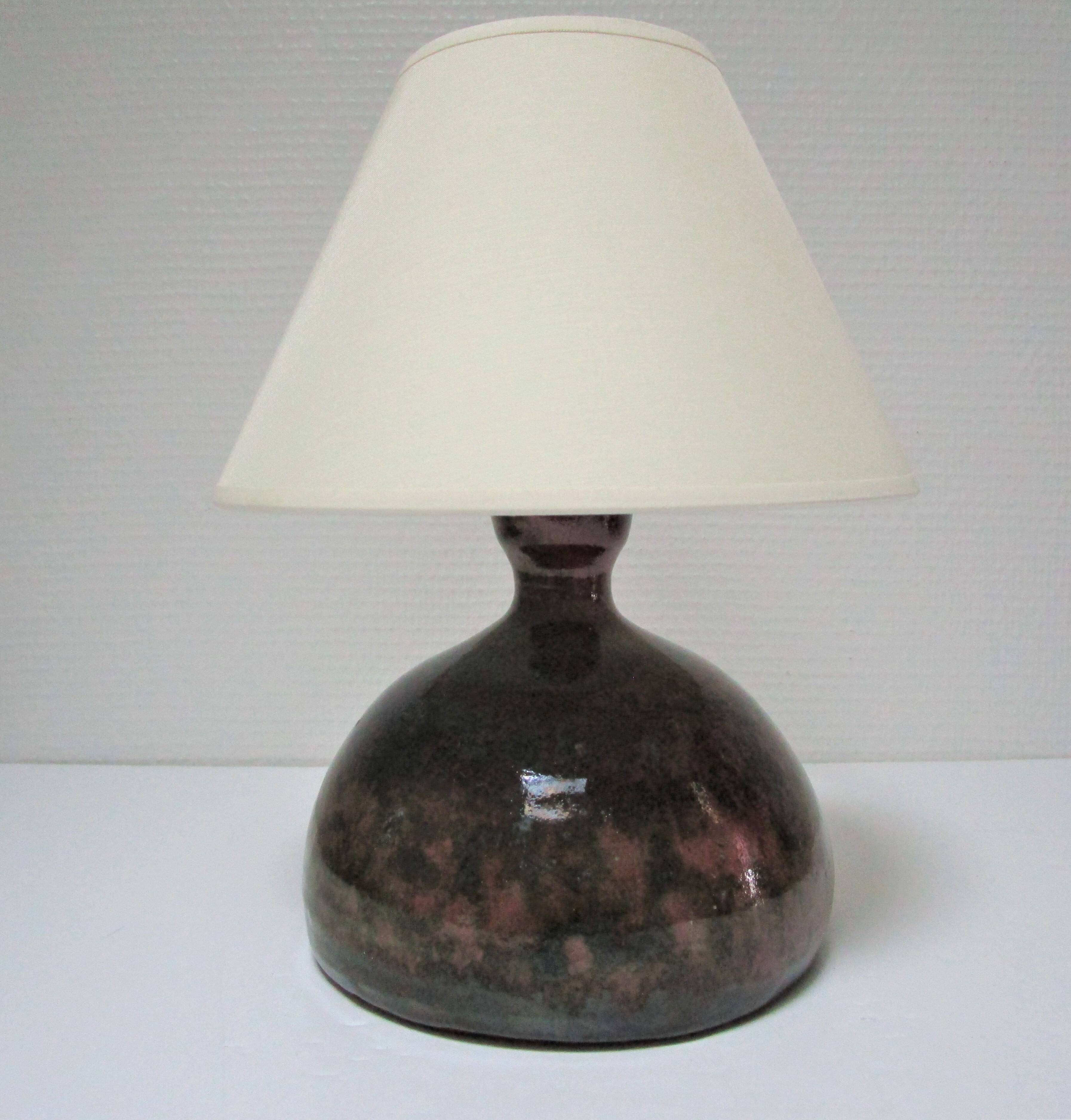 Enameled sandstone lamp base signed 70s