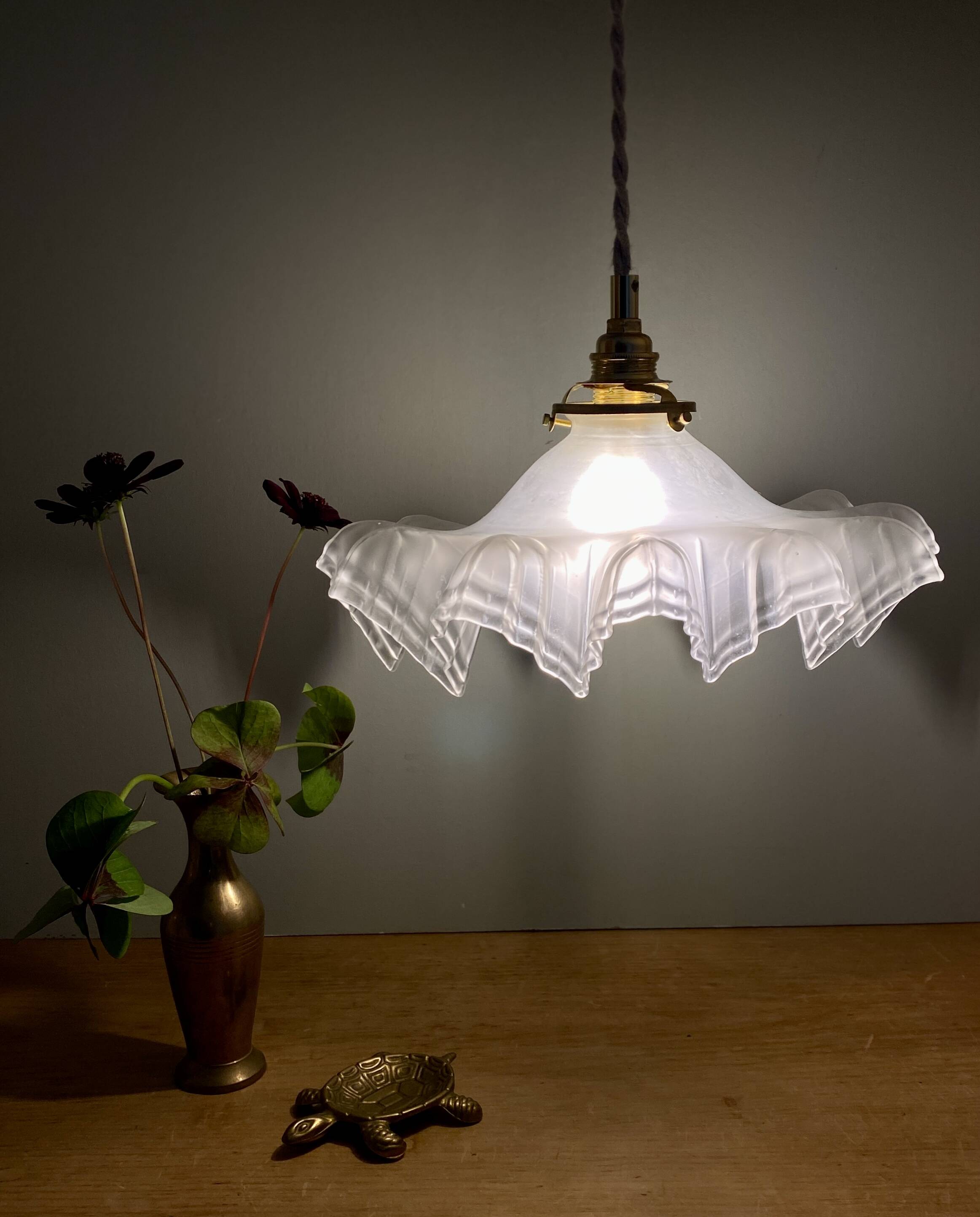 Vintage frosted glass lampshade pendant light