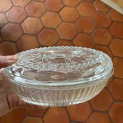 Glass butter dish with cow pattern