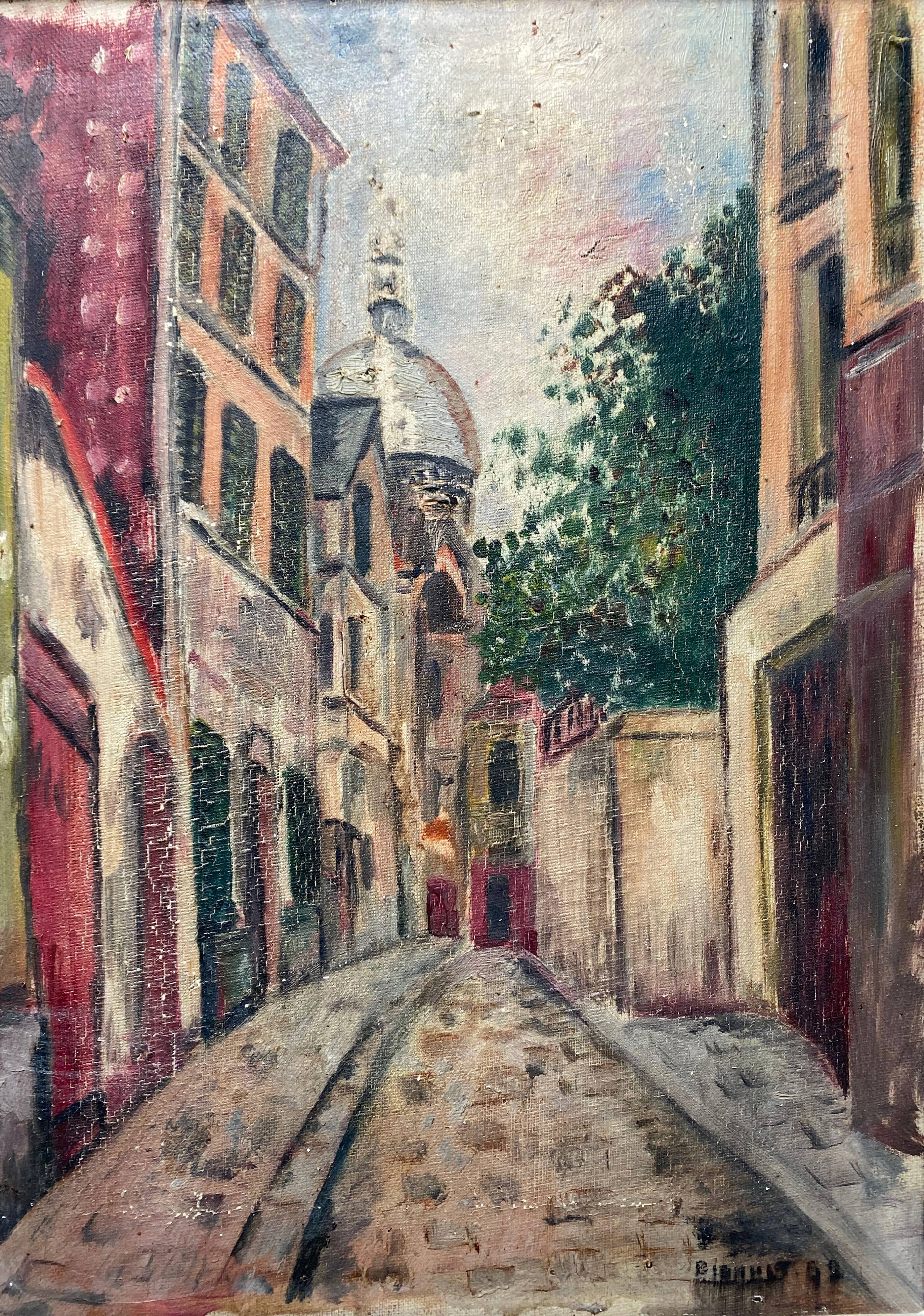 Painting "Rue de Montmartre" school of Paris HST signed with frame