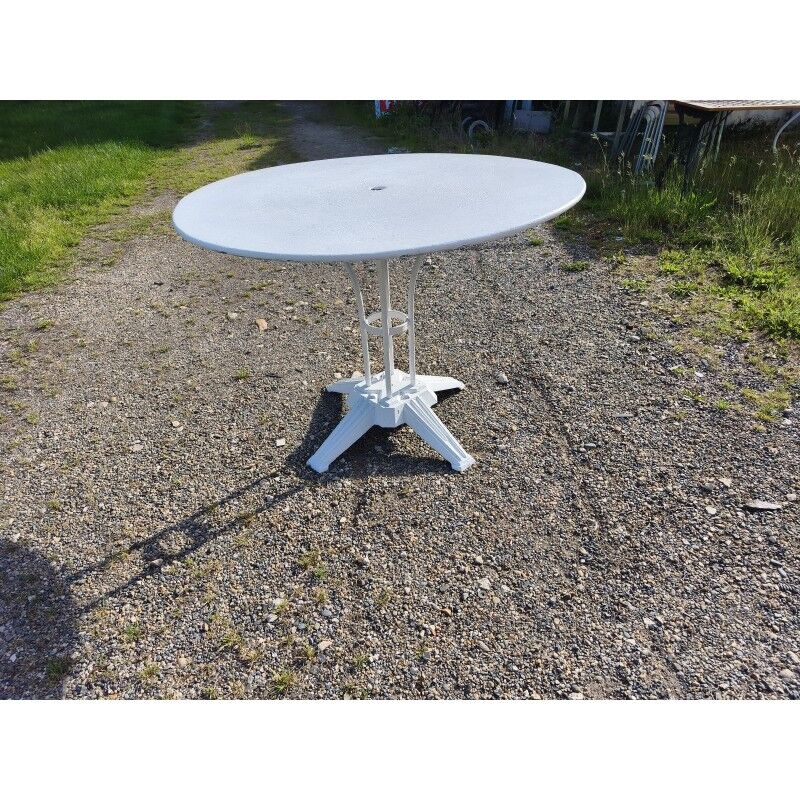 Garden table with a cast iron top.