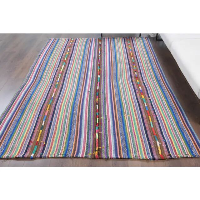 Vintage Turkish Oushak Handmade Wool Cotton Pink Kilim Area Rug 173x243