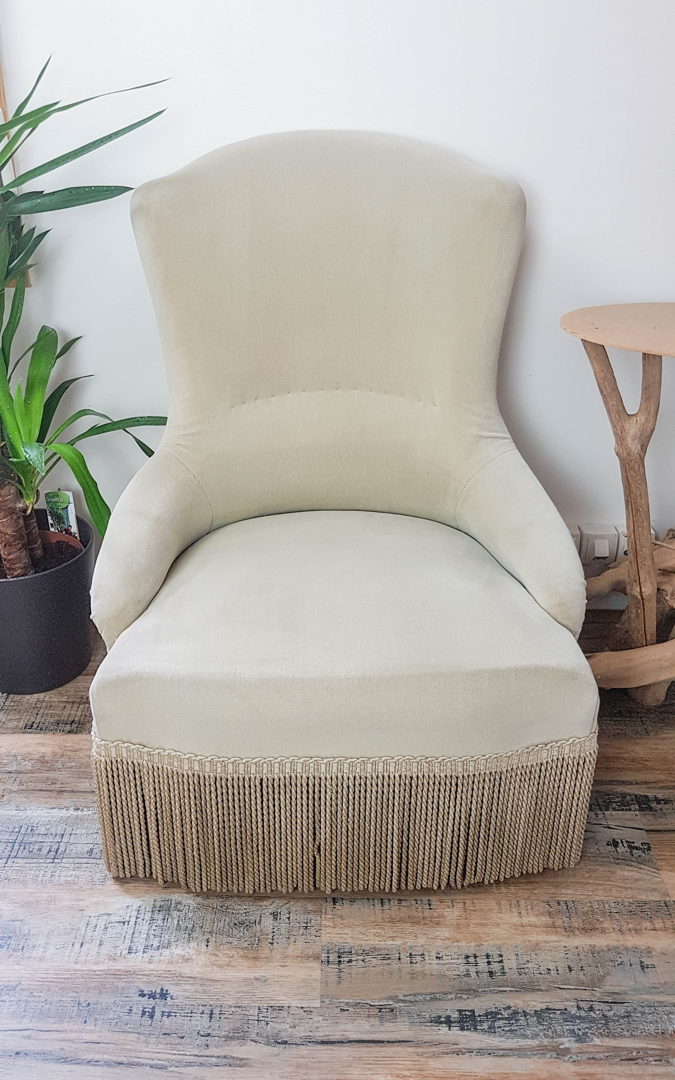 Vintage grey green almond green velvet toad chair