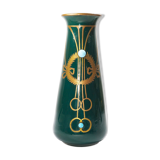 Antique secession vase in ceramic green glaze with copper & turquoise-1900s