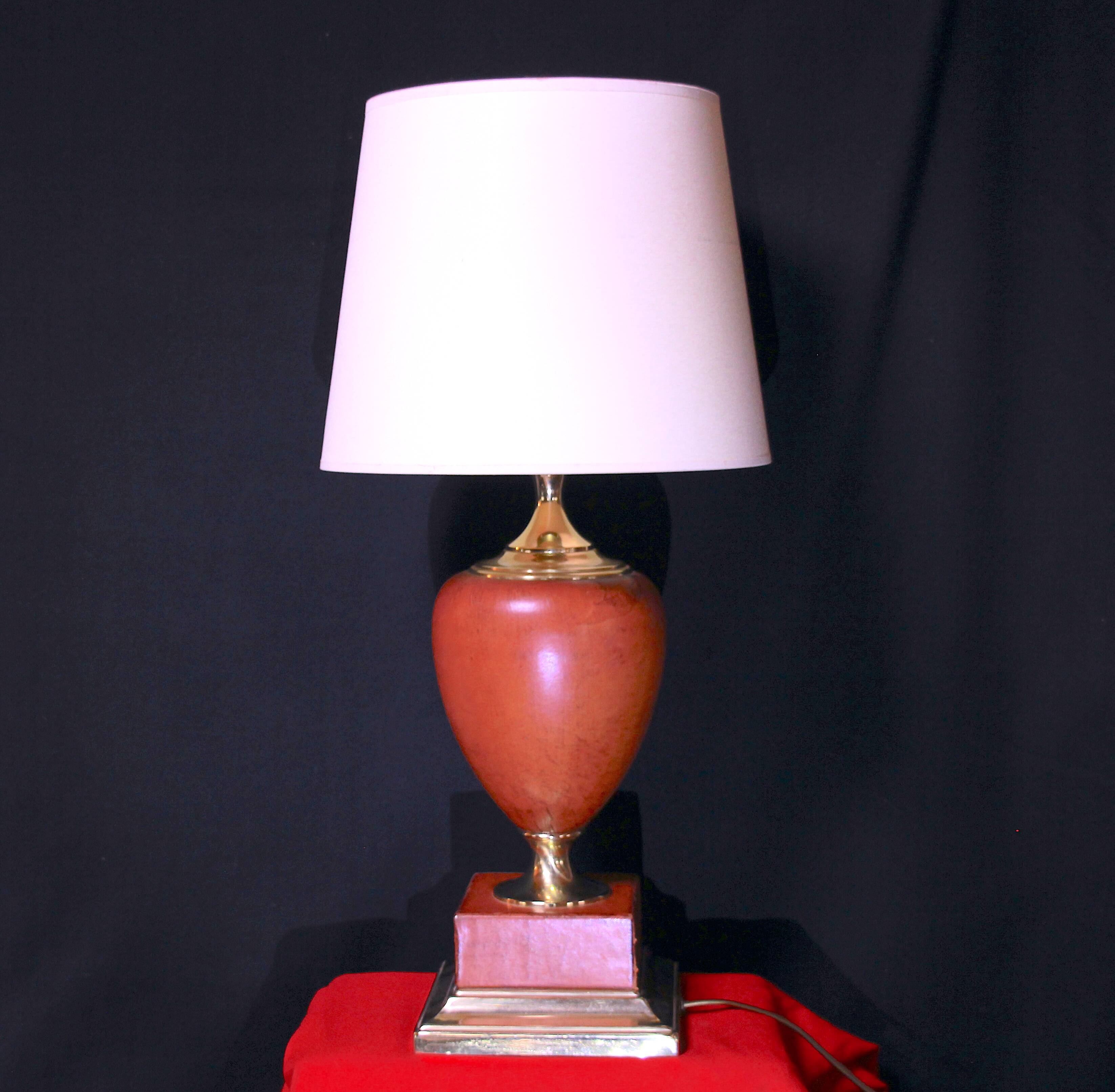 Le Dauphin leather lamp, mid-century, France, signed