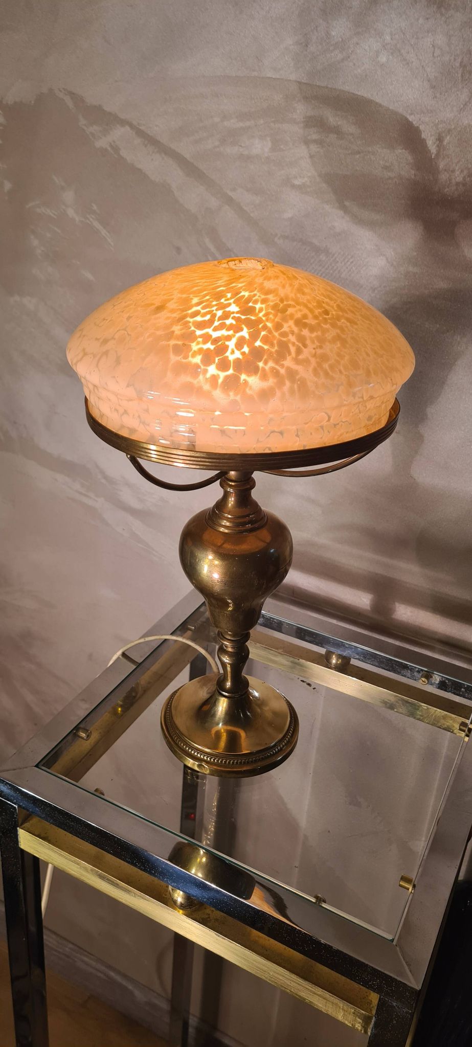 Brass lamp 1930, clichy glass lampshade 35x20, slight mark of use