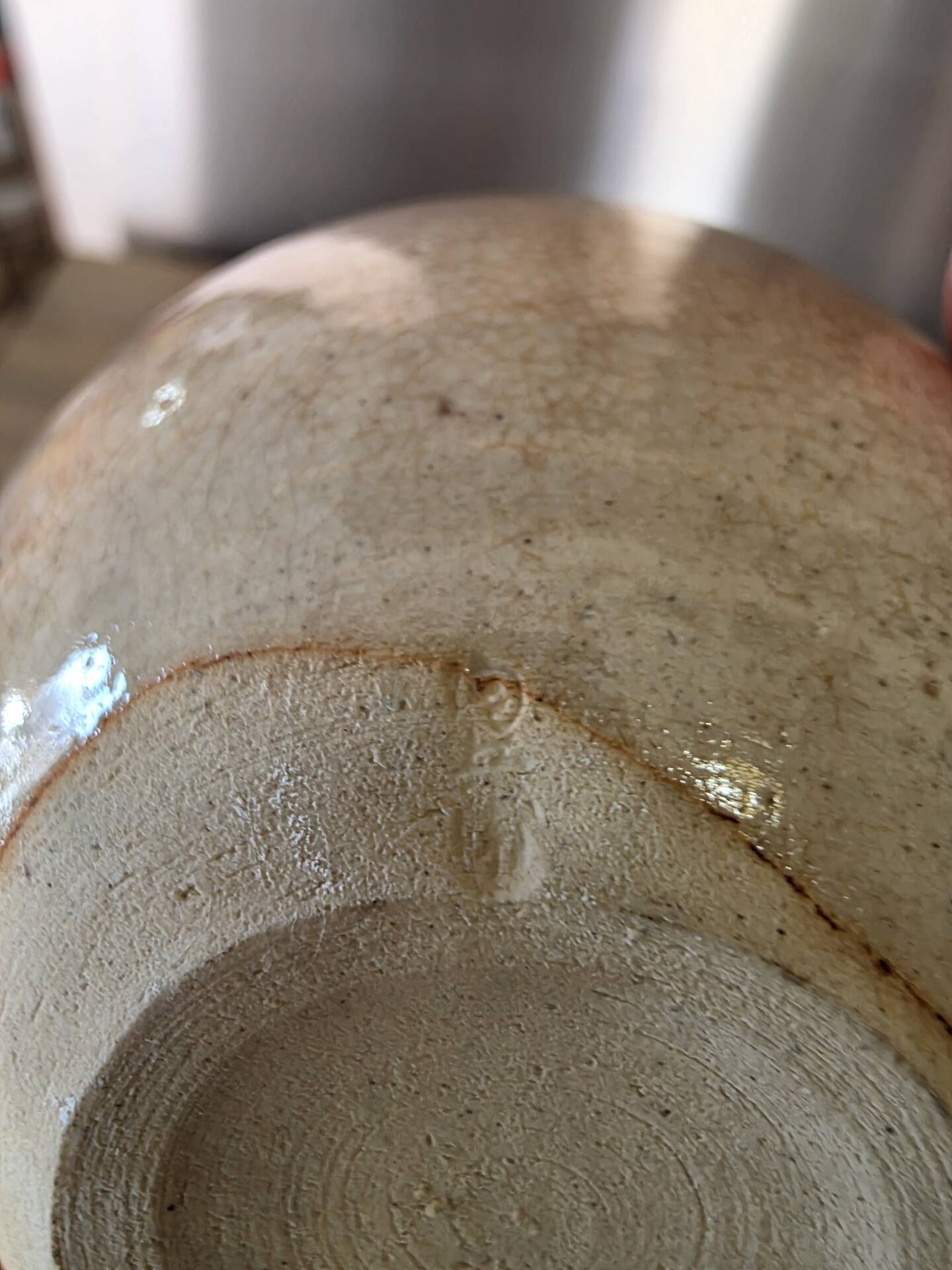 Small round vase soliflore, crackled glazed stoneware, ceramist seal.