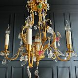 Lustrous pagoda from Maison Baguès in gilded bronze with a decoration of flowers and fruits in glass - 20th century