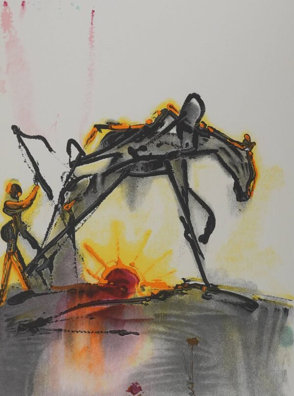 Salvador Dali : Les chevaux, le cheval de labeur, lithographie signée