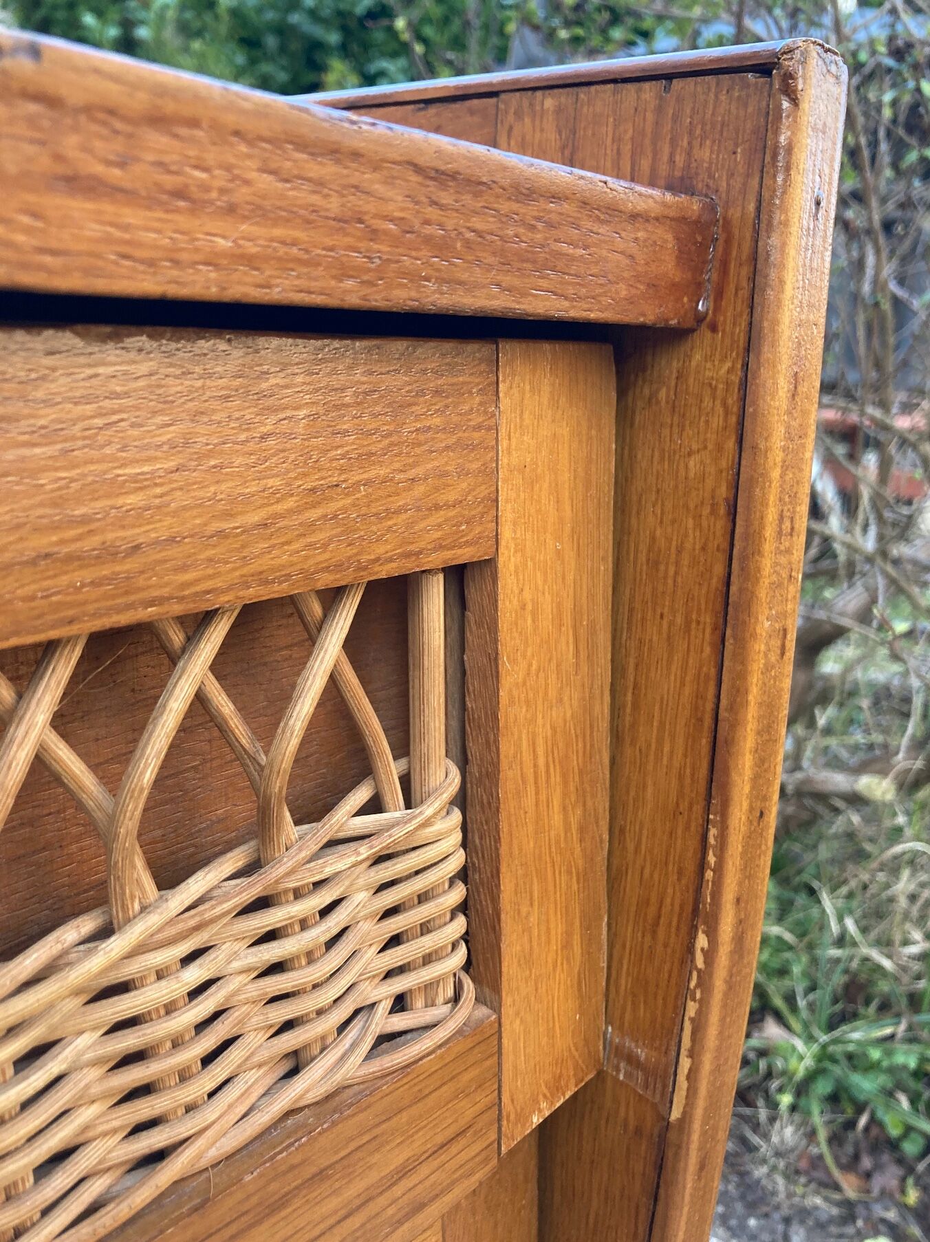 Rattan chest of drawers and vintage wood