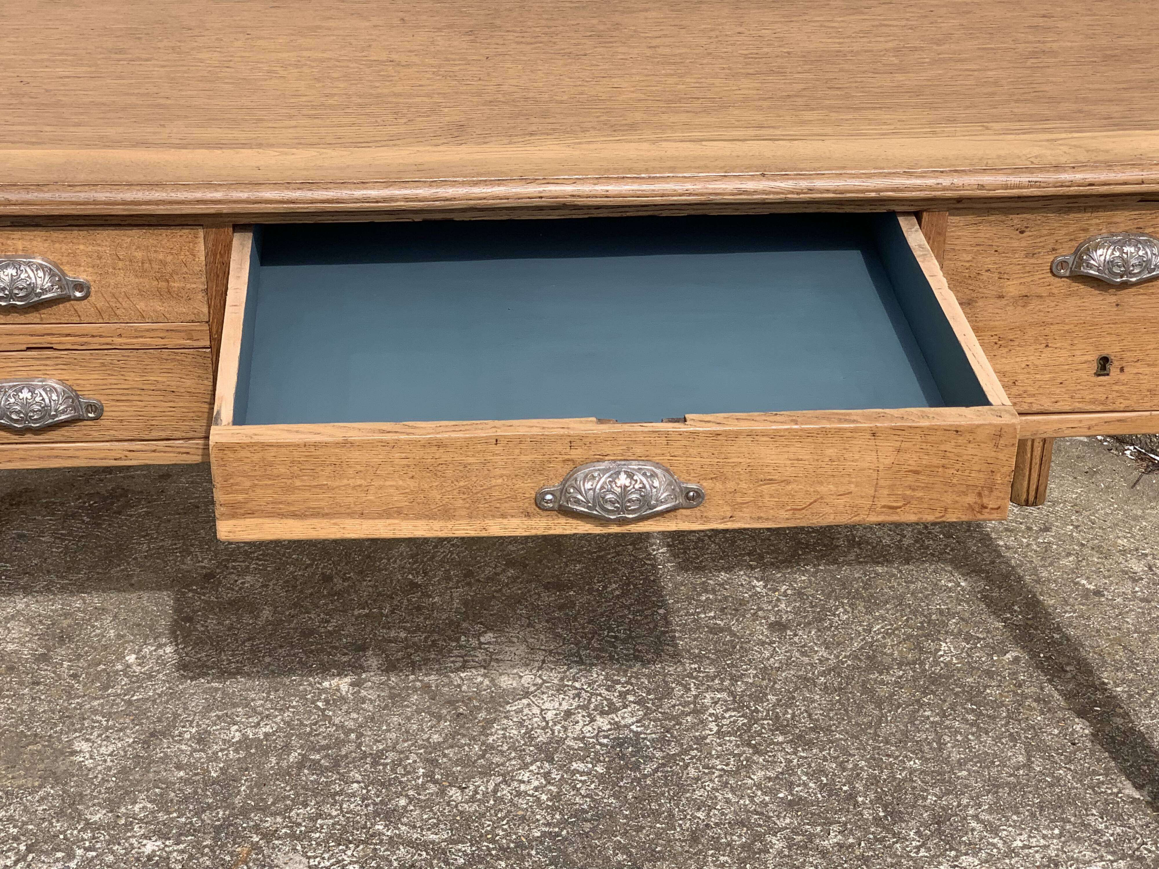 Solid desk in raw oak handles art deco shells
