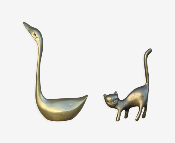 Chat et cygne en laiton