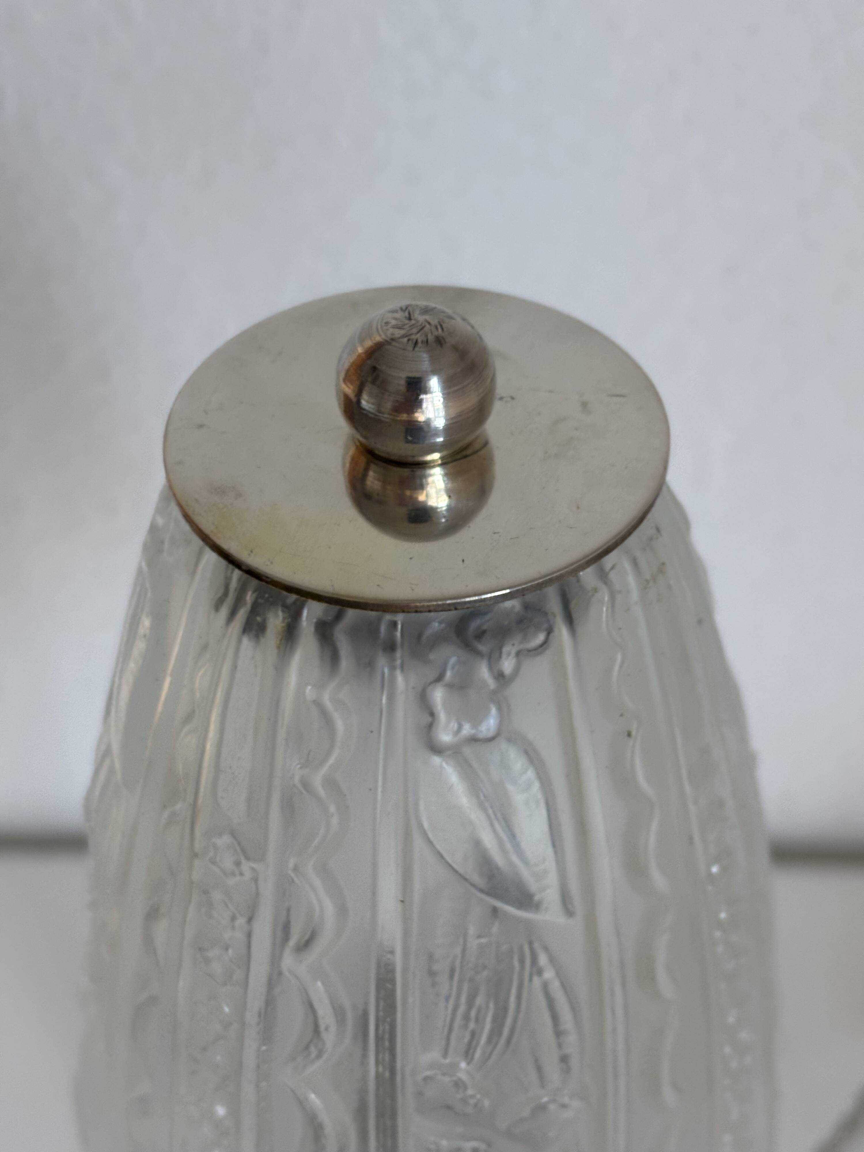 Art Deco table lamp from the 1920s–1930s — Tree trunk base in nickel metal